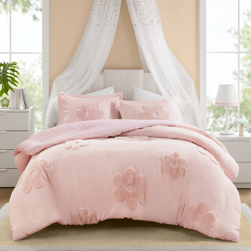Floral Reversible Tufted Chenille Duvet Cover Set
