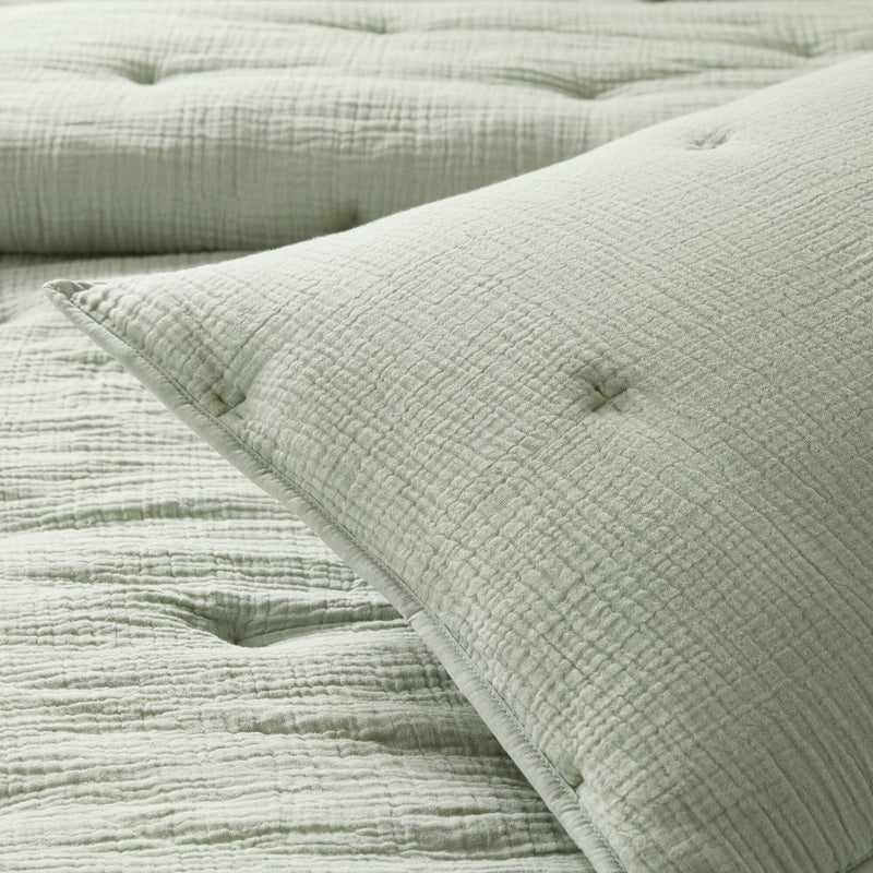 3-Piece King Cotton  Embroidered Quilt Set,Sage