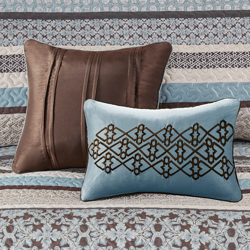 5 Piece Reversible Jacquard Bedspread Set Blue King