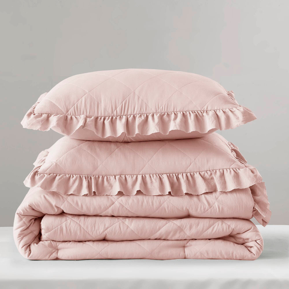 3-Piece Full/Queen Diamond Quilted Ruffle Edge Comforter Set Media 12