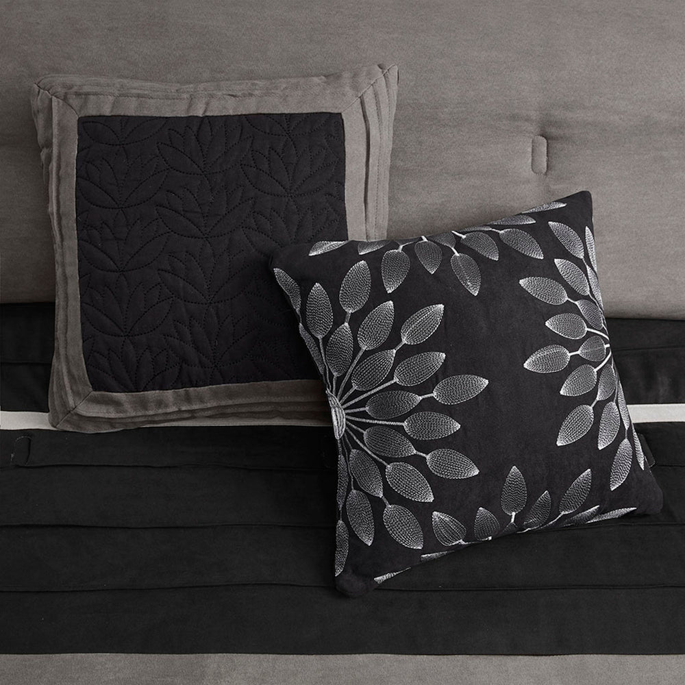 7 PC Pieced Faux Suede Comforter Set Black Queen Media 2