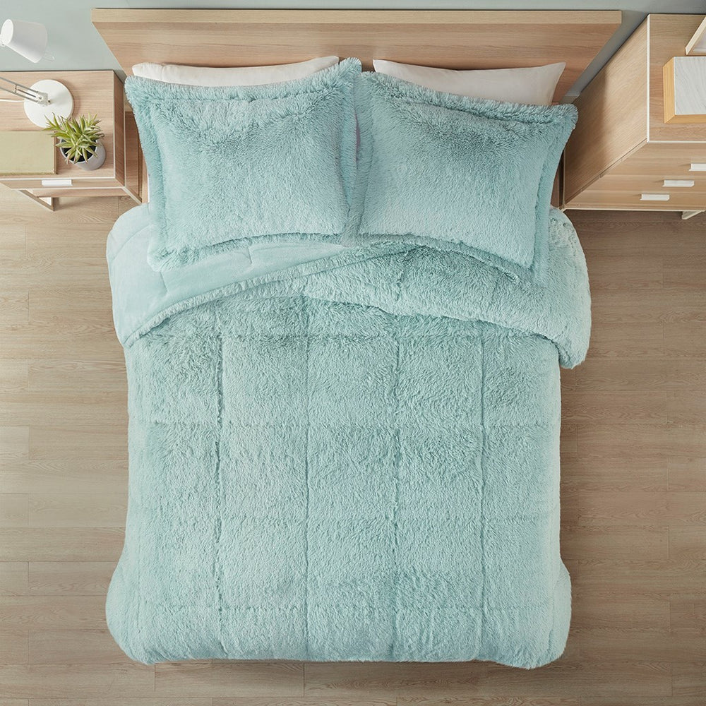 Full/Queen Shaggy Long Fur Comforter Mini Set Media 4