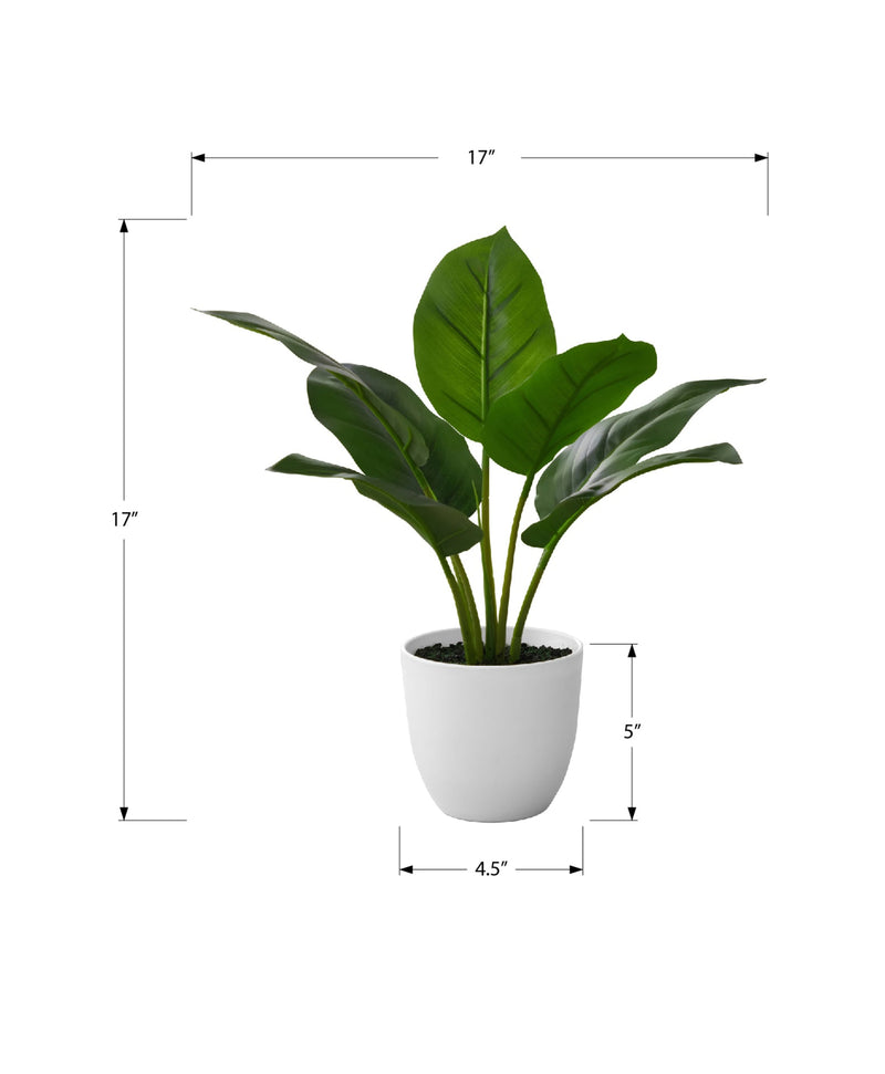 Artificial Plant, 17' Tall, Aureum, Indoor, Faux, Fake, Table, Greenery, Potted, Real Touch, Decorative, Green Leaves, White Pot