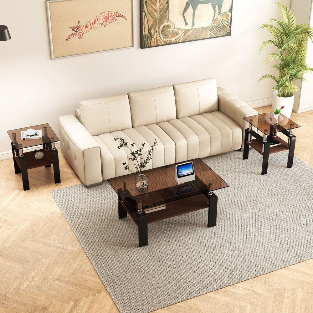 Tempered Glass Tables Square Black Living Room Contemporary Set Of Two Media 5