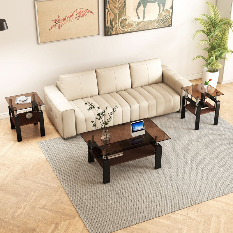 Tempered Glass Tables Square Black Living Room Contemporary Set Of Two