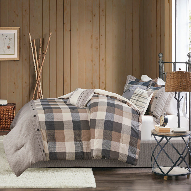 7 Piece Herringbone Comforter Set Neutral Queen