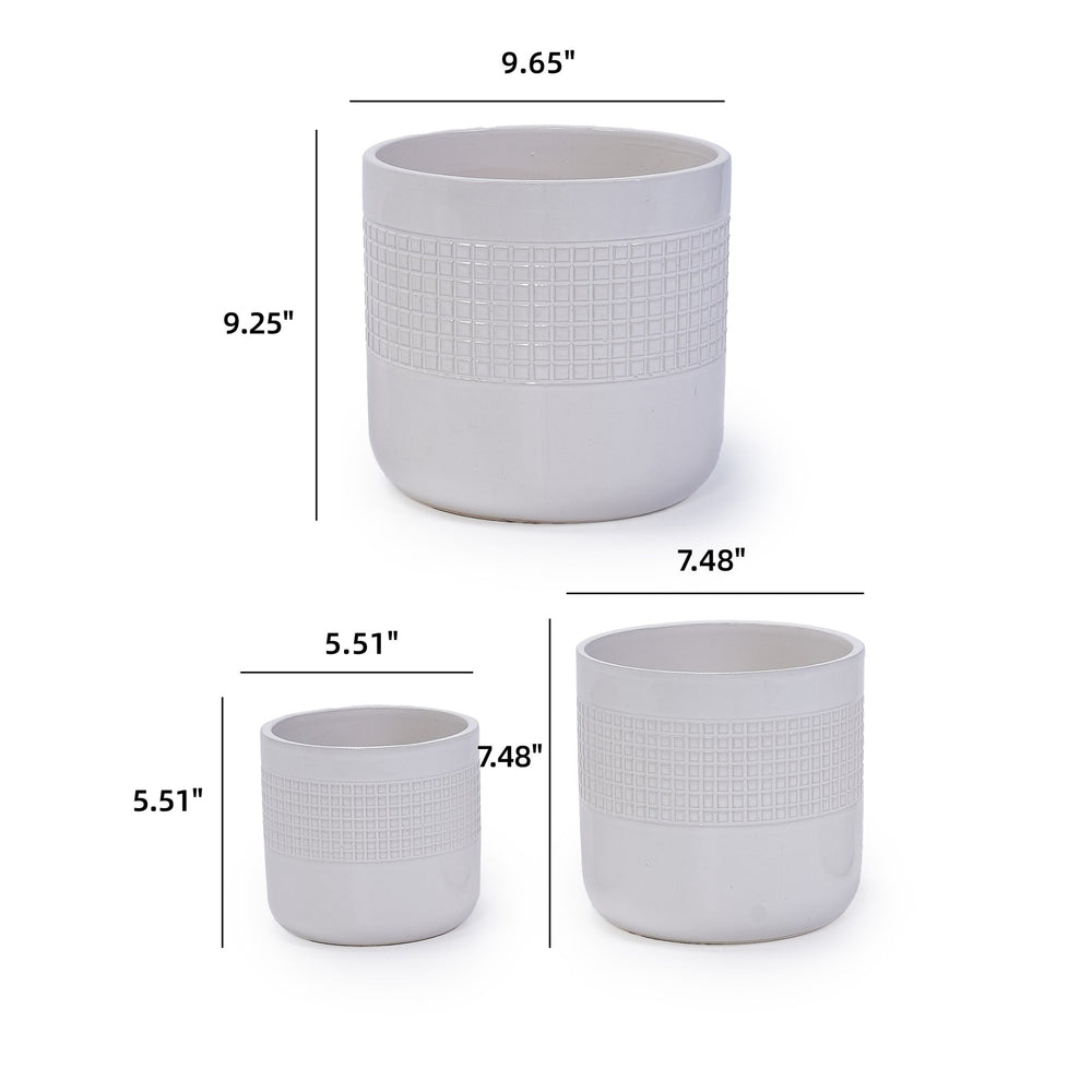 Handmade White Ceramic Planter Set of 3 (5.51' to 9.65'), Indoor & Outdoor Flower Pots for Succulents, Herbs by Window, Couchside - Breathable Textured Clay Media 3