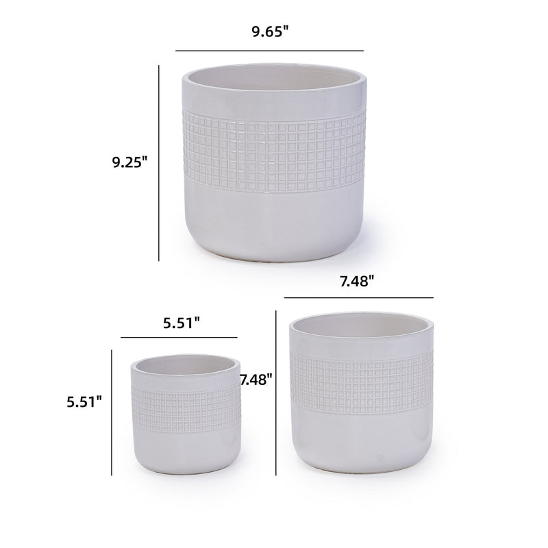 Handmade White Ceramic Planter Set of 3 (5.51' to 9.65'), Indoor & Outdoor Flower Pots for Succulents, Herbs by Window, Couchside - Breathable Textured Clay