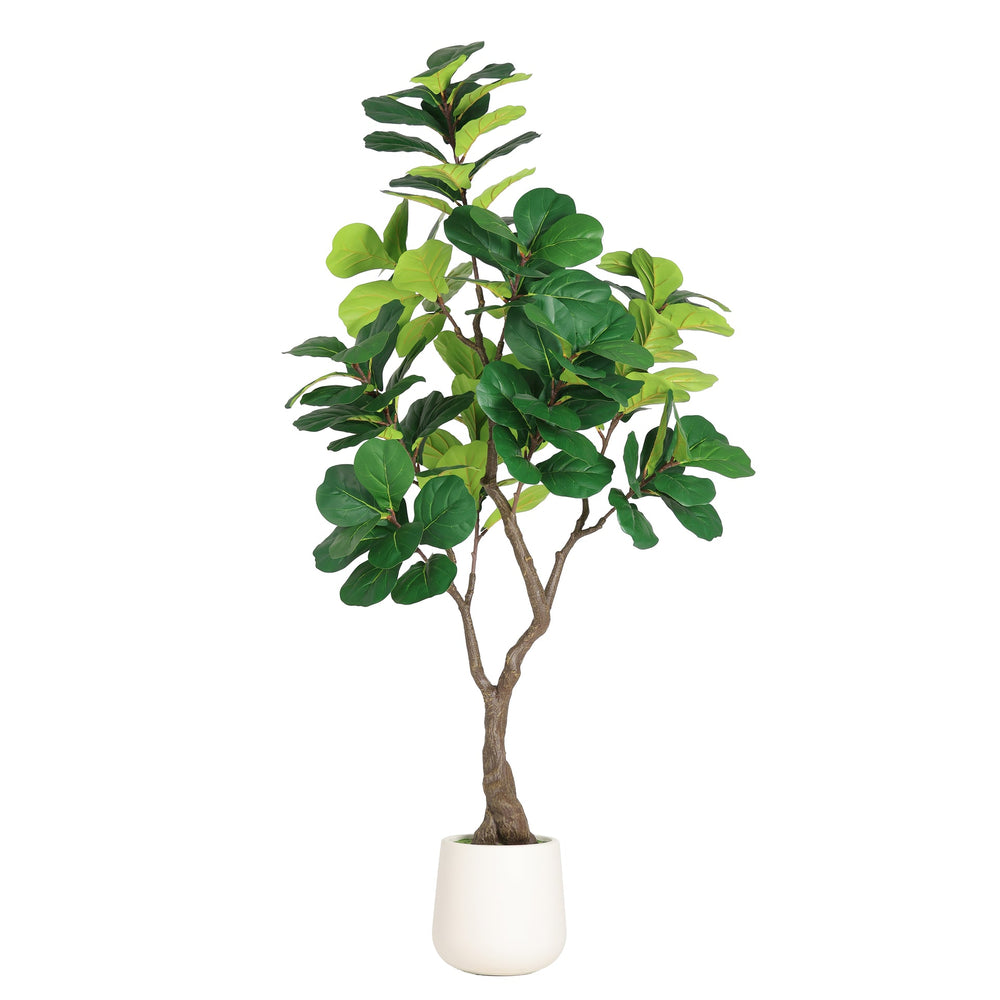 6FT Artificial Fiddle Leaf Fig Tree With Decorative White Pot, Faux Indoor Plant for Home Office Living Room Corner Decoration, 1pc/set Media 3