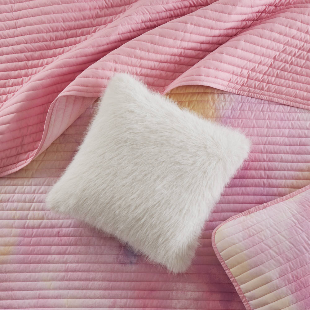 4 Pieces Full/Queen Watercolor Tie Dye Printed Quilt Set with Throw Pillow,Pink Media 15