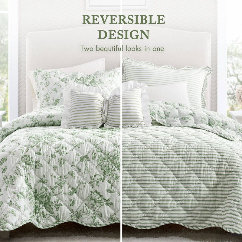 4 Pieces King  Quilt Set with Decorative Pillow,Green