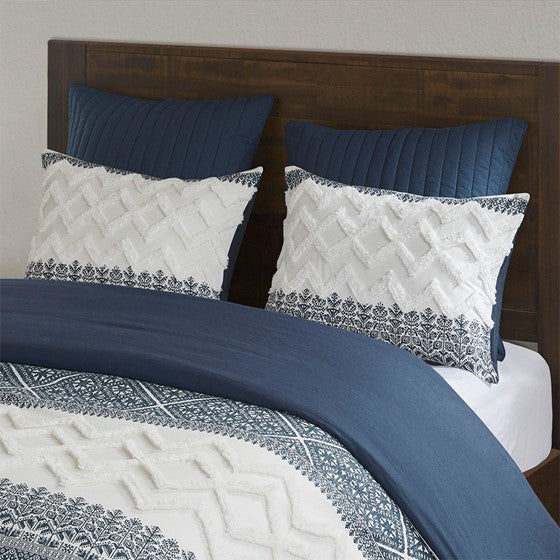 Full/Queen 3 Piece Cotton Duvet Cover Set with Chenille Tufting Media 21