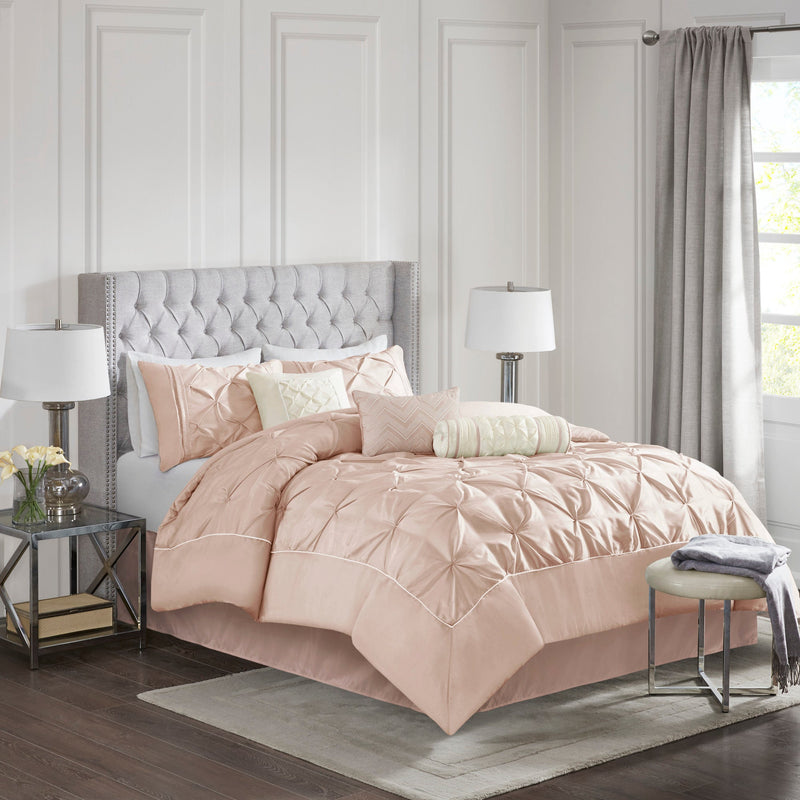 7-Piece 100% Polyester Pieced Pleated Tufted Comforter Set