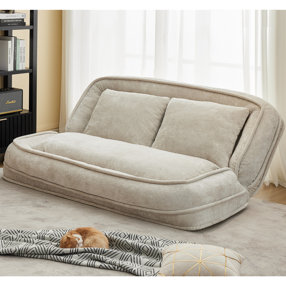 Pet Sofa Bed Chenille 2-In-1 Lounge Couch With 5 Adjustable Positions For People & Pets Beige Media 17