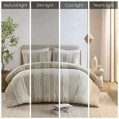 3 Piece Striped Cotton Duvet Cover Set perspective