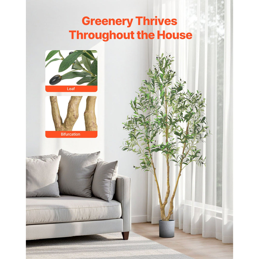 7FT Artificial Olive Tree Tall Fake Plant with Black Pot for Home Office Use Media 4