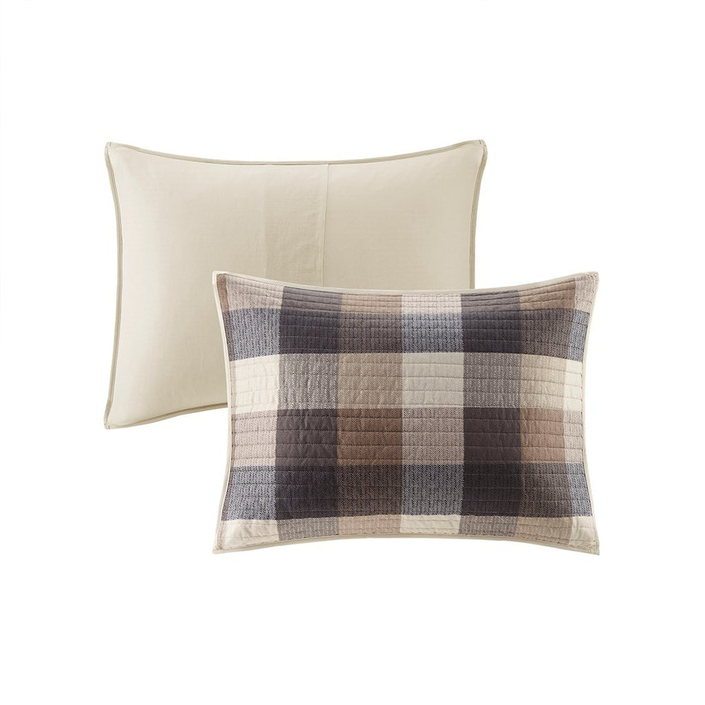 6 Piece Printed Herringbone Quilt Set with Throw Pillows Neutral King/Cal King Media 8