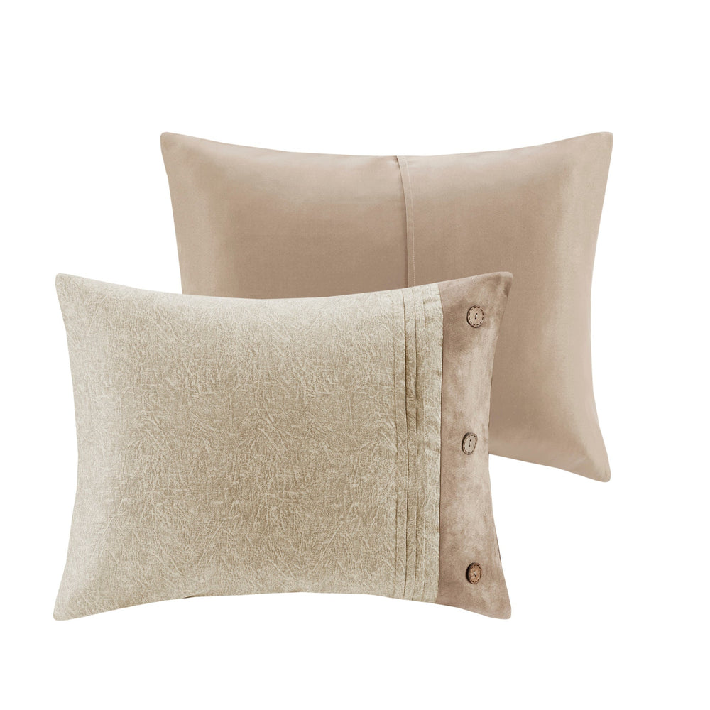 7 Piece Faux Suede Comforter Set Tan King Media 10