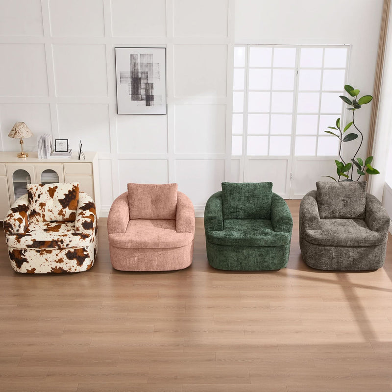360 Degree Swivel Chair Chenille Pink Dual Layer Cushion Living Room Decor Accent Seating Home