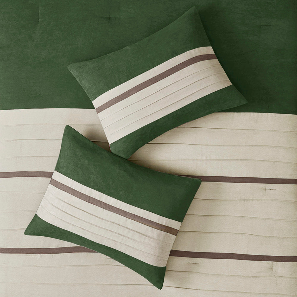 7 PC Pieced Faux Suede Comforter Set Green Queen Media 6