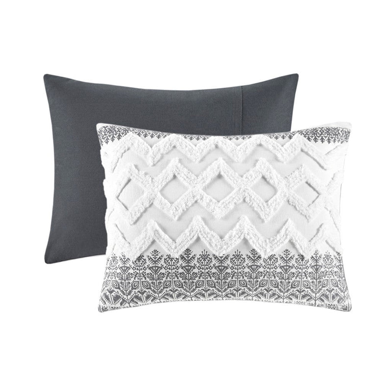 3 Piece Cotton Comforter Set with Chenille Tufting Gray King/Cal King
