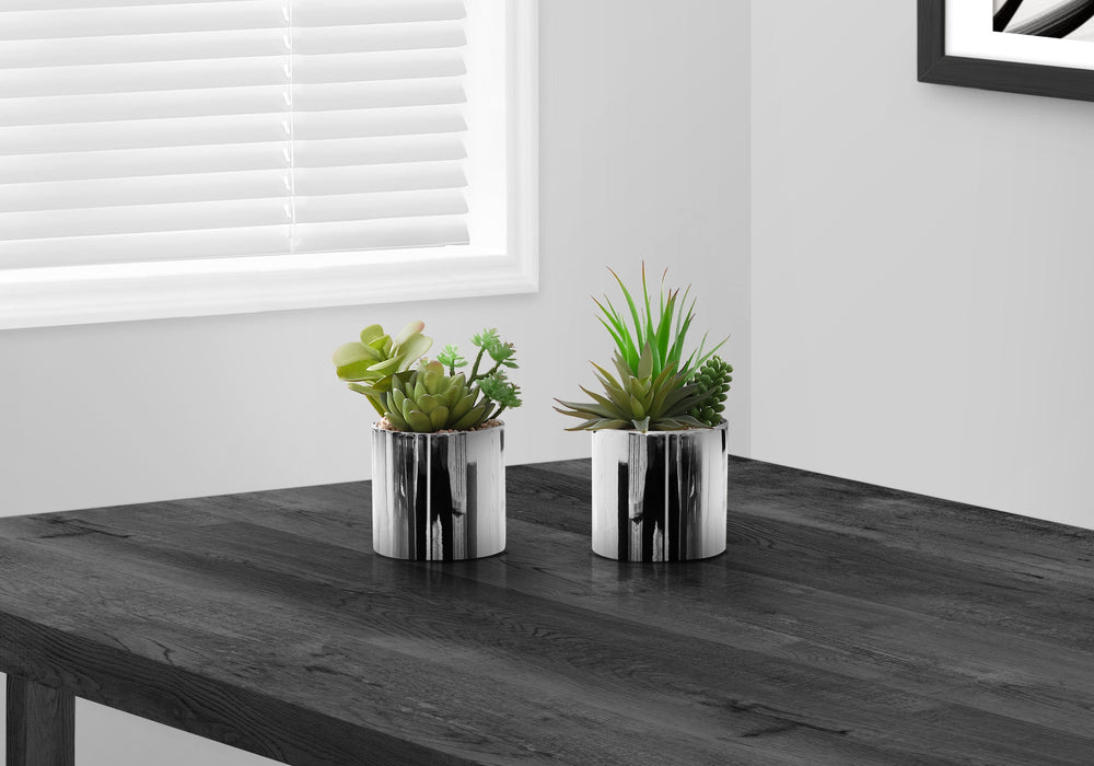 Artificial Plant, 7' Tall, Succulent, Indoor, Faux, Fake, Table, Greenery, Potted, Set Of 2, Decorative, Green Plants, Chrome Pots Media 2