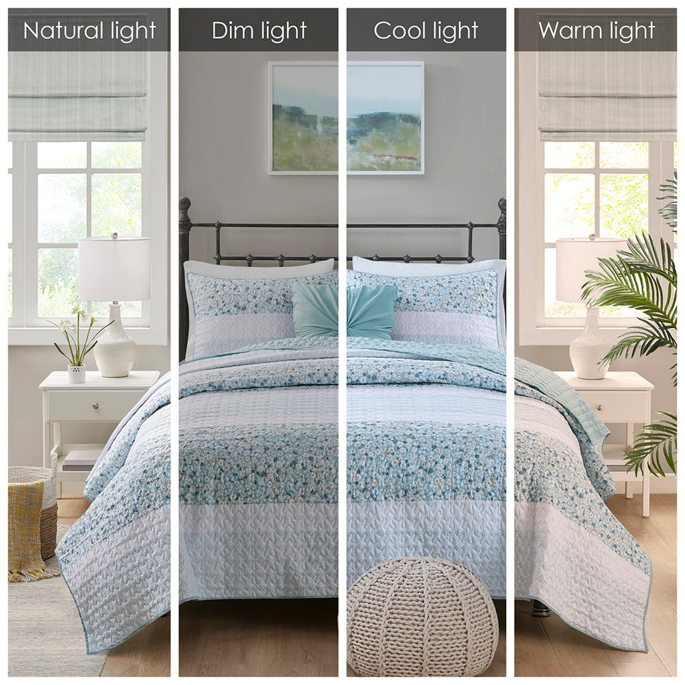 King/Cal King 4 Piece Seersucker Quilt Set with Throw Pillow Media 9