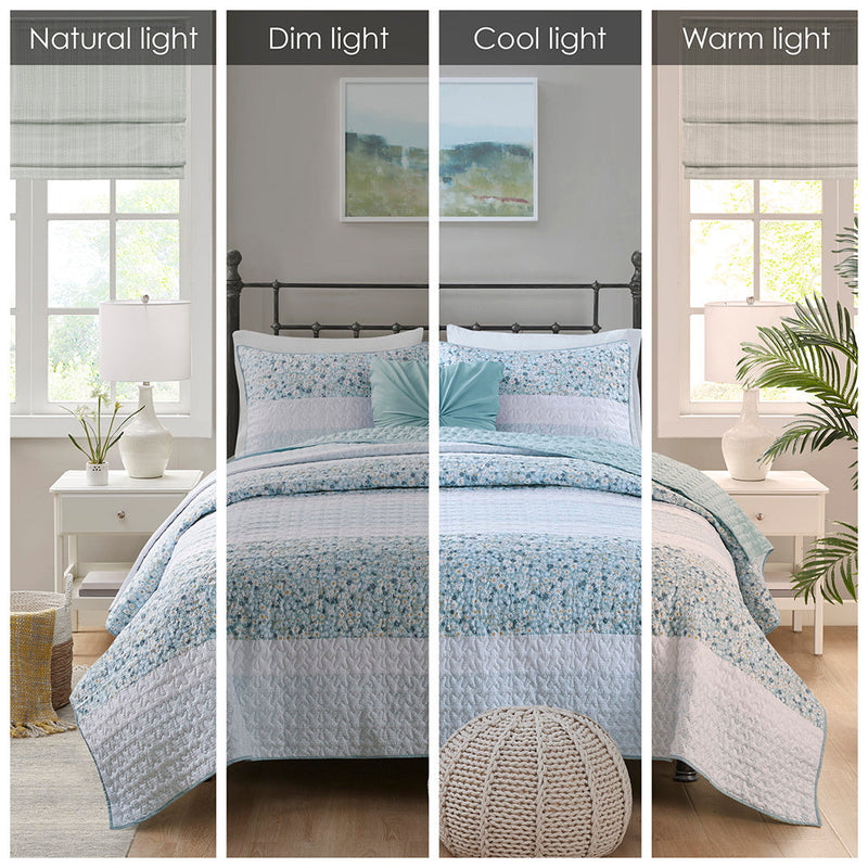 Full/Queen 4 Piece Seersucker Quilt Set with Throw Pillow