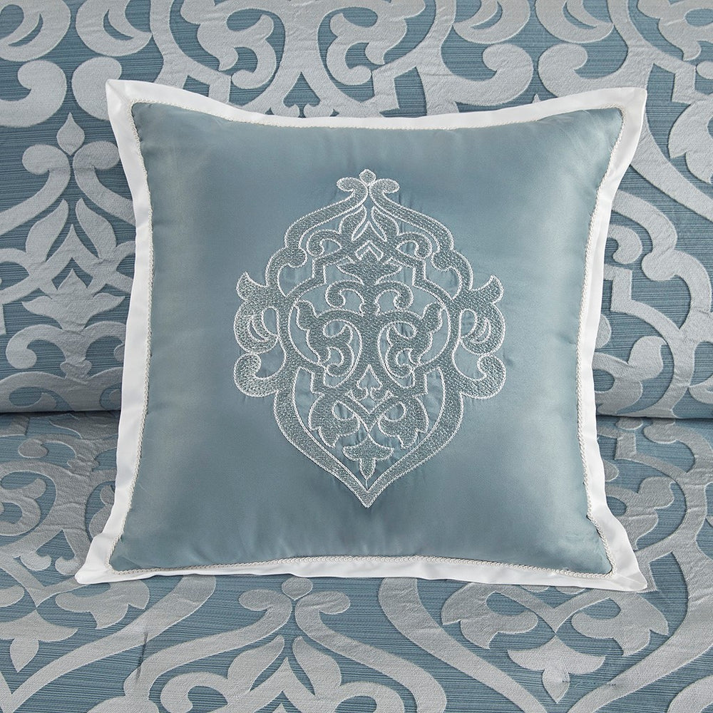 8 Piece Jacquard Comforter Set Aqua/Silver Queen Media 14