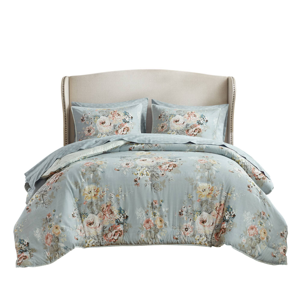5-Piece Twin 5 Piece Vin -inspired Collection floral print,Soft Blue Media 13