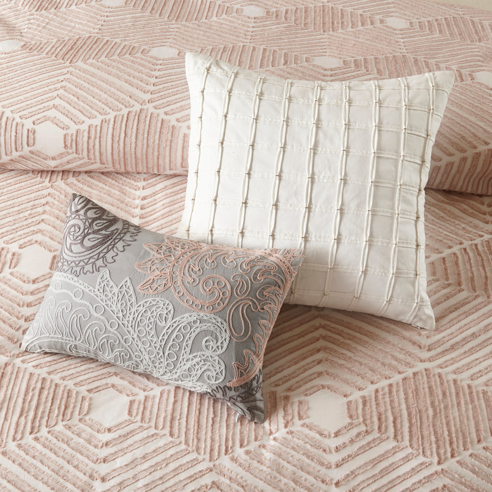 Cotton Jacquard Comforter Set Blush Full/Queen Media 7