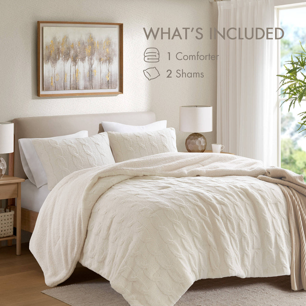 2 Pieces Twin Cable Knit Chenille Comforter Set,Ivory Media 5