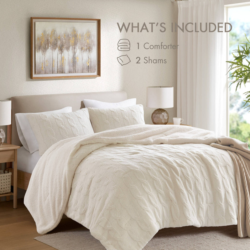 2 Pieces Twin Cable Knit Chenille Comforter Set,Ivory Media 5