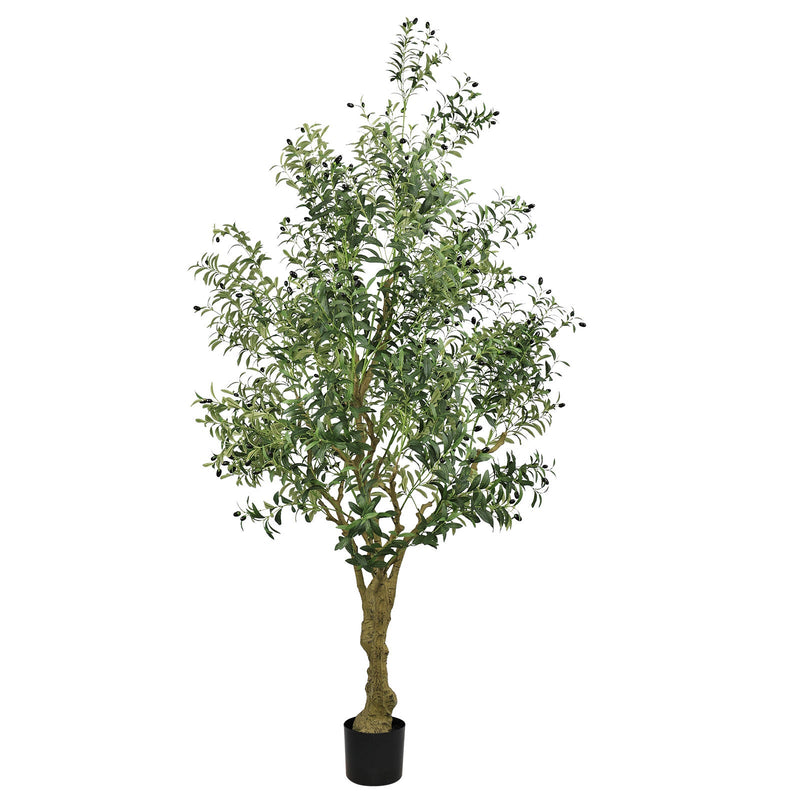 8FT Tall Artificial Olive Tree - Large Faux Potted Tree with Natural Trunk and Lifelike Olive Leaves and Fruit, Elegant Indoor/Outdoor Decorative Plant for Living Room, Office or Entryway, 1 pc/set