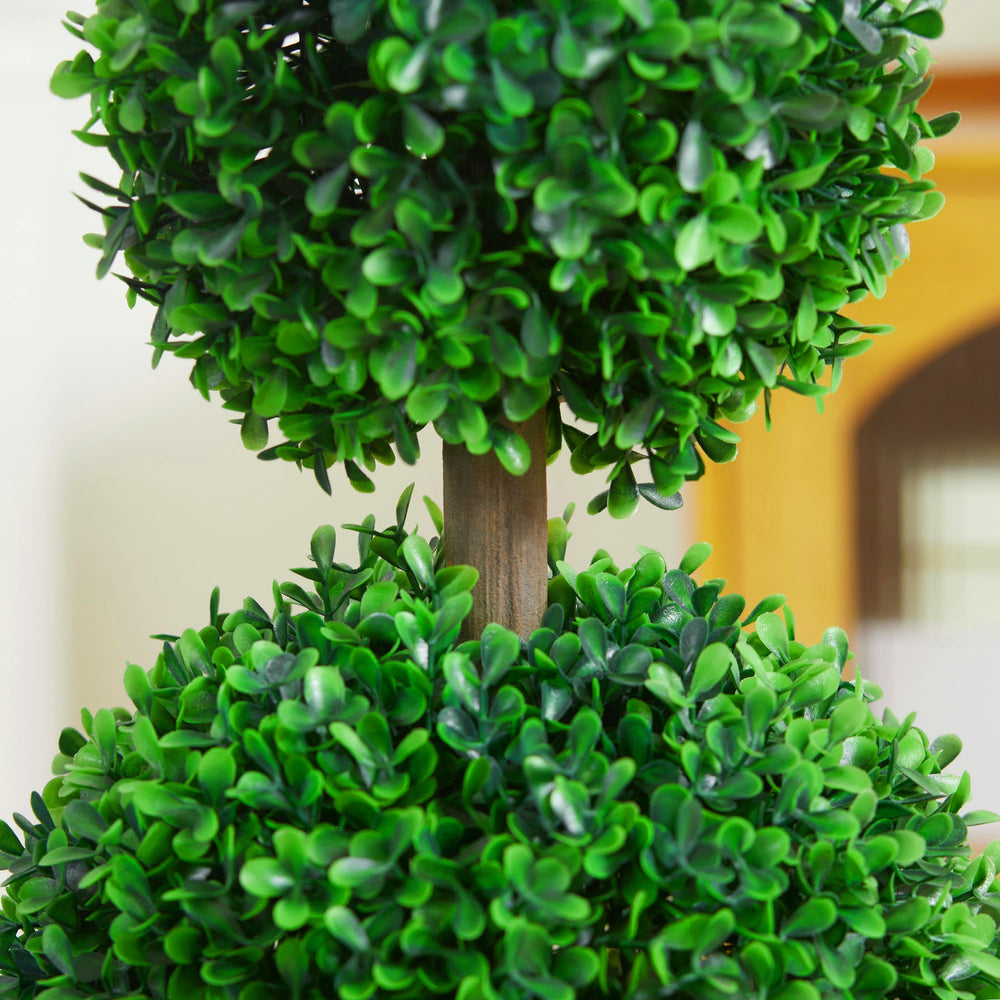 HOMCOM Artificial Plant for Home Decor Indoor & Outdoor Fake Plants Artificial Tree in Pot, 2 Ball Boxwood Topiary Tree for Home Office, Living Room Decor, Green Media 2