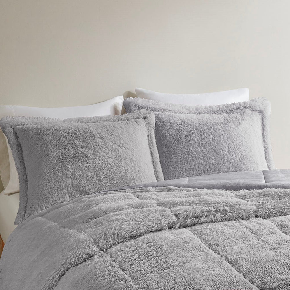 Full/Queen Ombre Shaggy Long Fur Comforter Mini Set Media 3