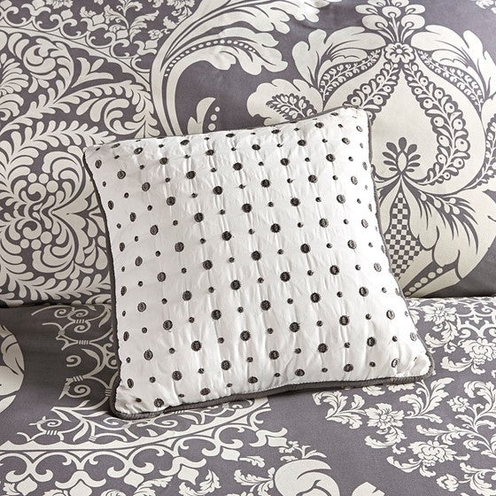 7 Piece Cotton Printed Comforter Set Grey Queen Media 3