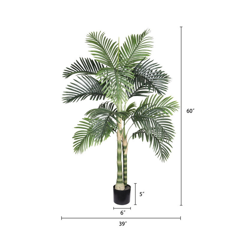 5FT Golden Cane Artificial Palm Tree with Black Plastic Pot, Tropical Fake Plant for Indoor Outdoor Decoration, Faux Palm, 1pc/set