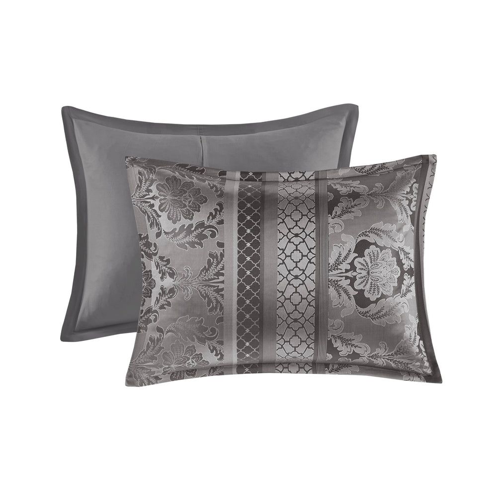 7 Piece Jacquard Comforter Set Grey Cal King Media 10