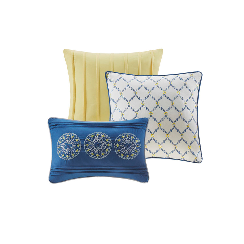 6 Piece Reversible Quilt Set with Throw Pillows Blue Full/Queen Media 4