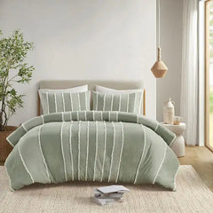 3 Piece Striped Cotton Duvet Cover Set perspective