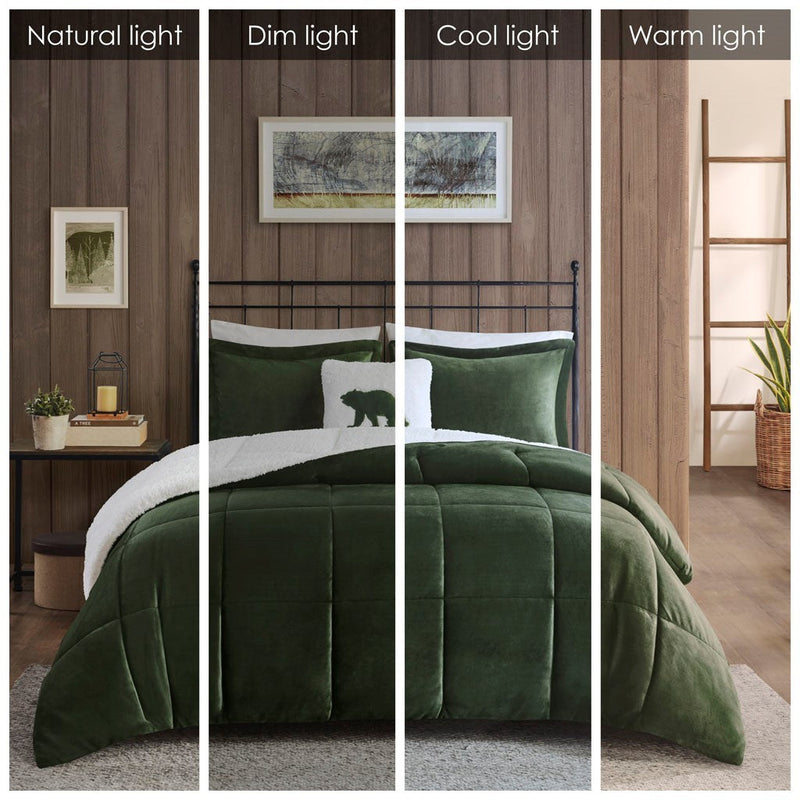 Full/Queen Plush to Sherpa Down Alternative Comforter Set