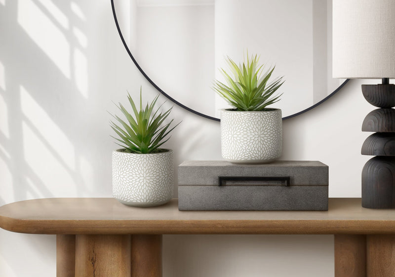 Artificial Plant, Set Of 2, 9' Tall, Succulent, White Cement Pots, Contemporary, Modern