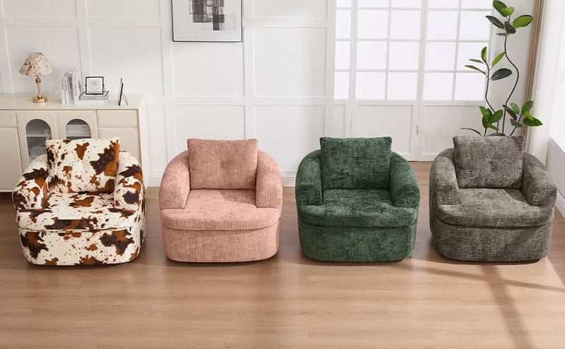 360 Degree Swivel Chair Chenille Pink Dual Layer Cushion Living Room Decor Accent Seating Home