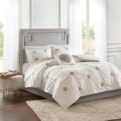 4 Piece Embroidered Cotton Reversible Duvet Cover Set perspective