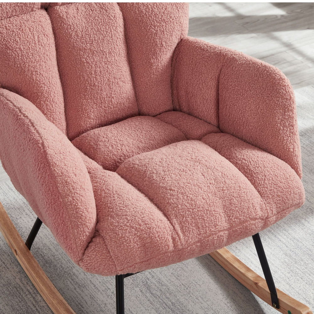 Glider Chair Teddy Fabric Pink With Sturdy Metal Frame For Living Room Comfort & Rocking Style Media 6