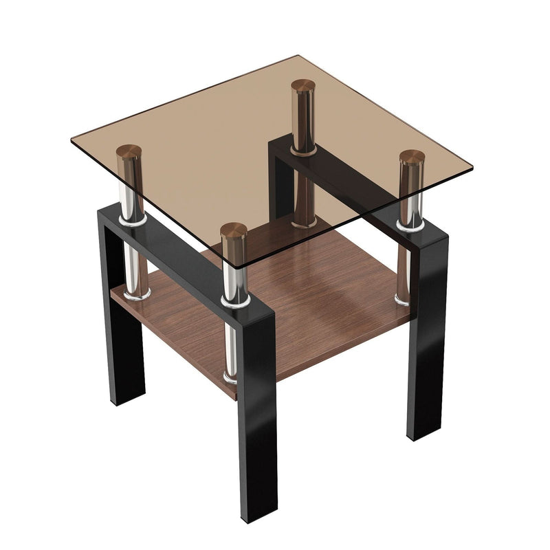 Tempered Glass Tables Square Black Living Room Contemporary Set Of Two