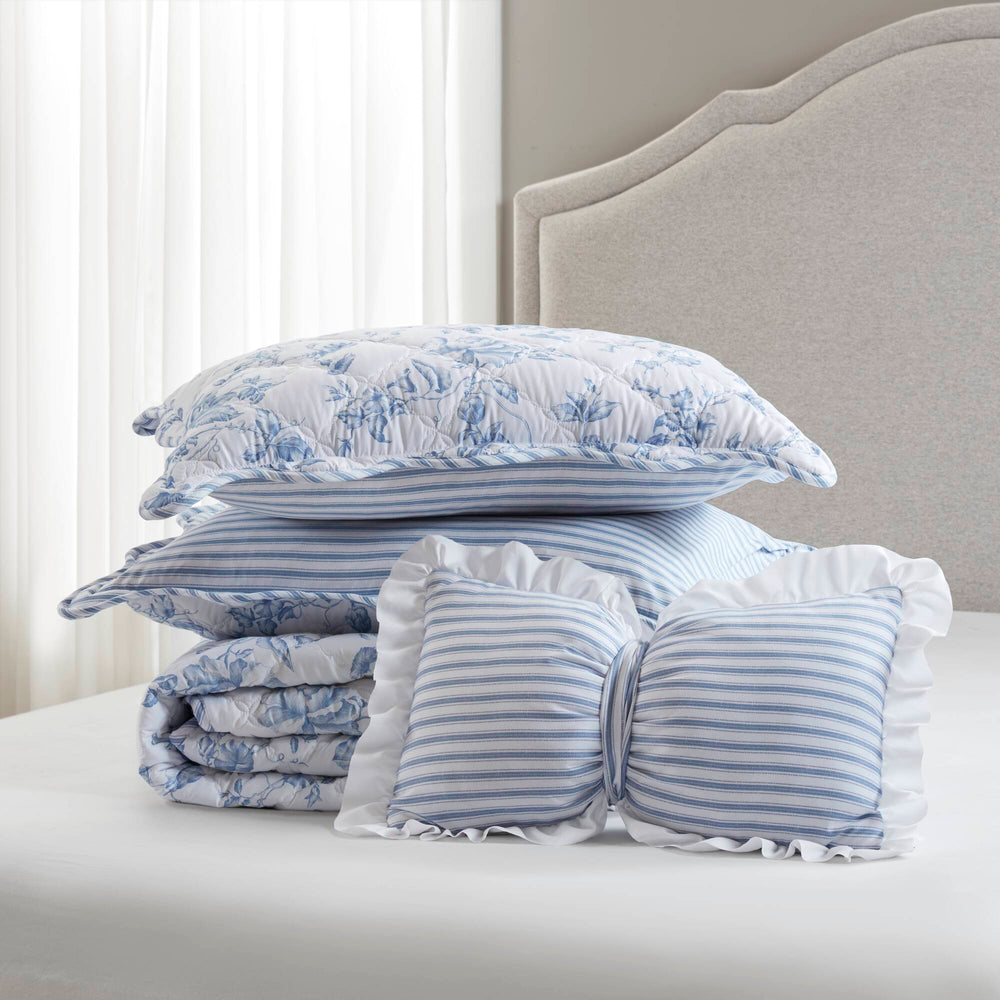 4 Pieces Full/Queen  Quilt Set with Decorative Pillow,Blue Media 13