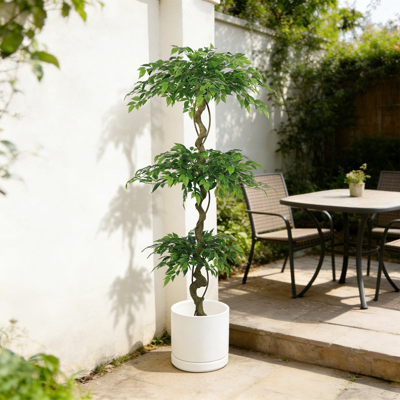 6FT Lifelike Artificial Ficus Tree with Black Pot for Home or Office Decor, Green Plastic Indoor Plant