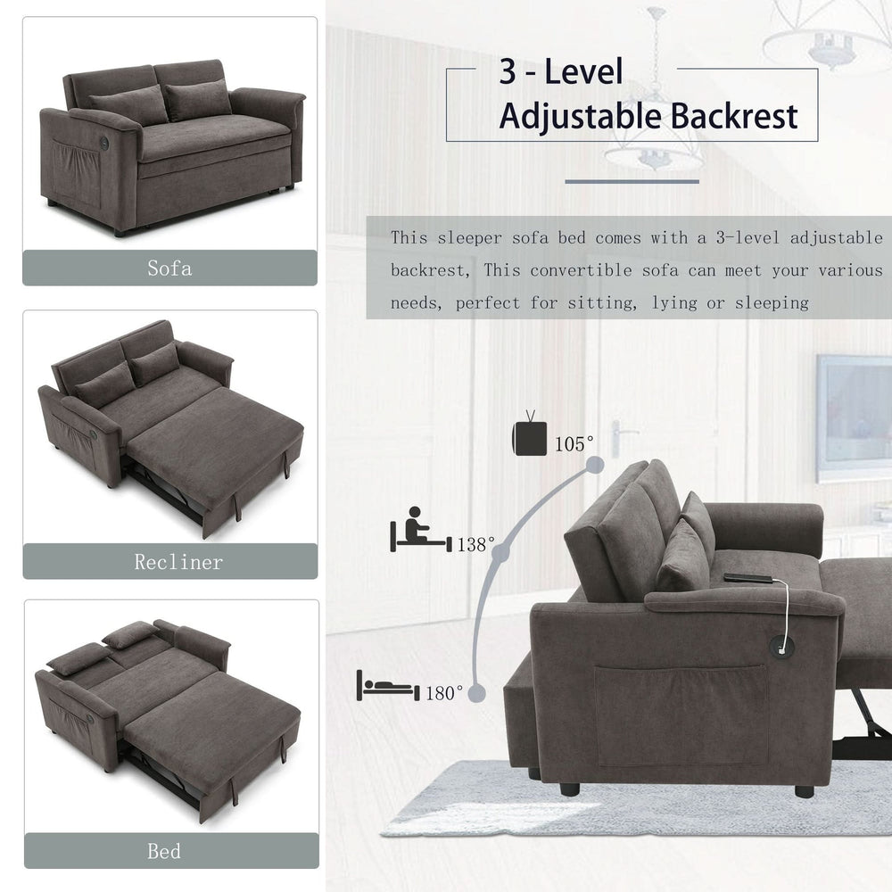 Velvet Sleeper Sofa With USB Ports & Cushioned Back & Two Seater Couch Media 7
